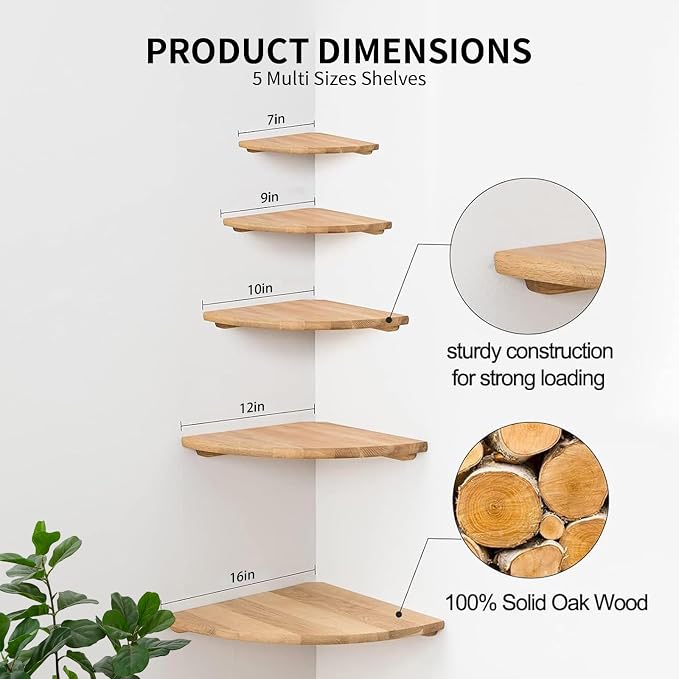 Gieanoo Corner Floating Shelf 10inch Solid Oak Wood Floating Corner Shelf with Wire Hole Corner Wall Mount Storage Display Shelves for Living Room Bedroom Bathroom Kitchen