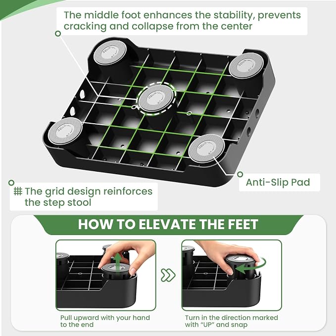 SOYO Mobility One Step Stool Platform for Adults & Elderly, Black-Gray | Adjustable Small Step Riser for Seniors, Indoor Outdoor Non-Slip Standing Support Portable Low Step for Car, Bed, Bathroom