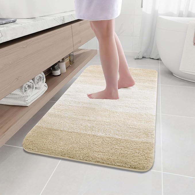 Arotive Microfiber Bathroom Rugs, Shaggy Soft Absorbent Bath Rug, 44x24 | LightBeige, Rubber Backing Thick Plush Machine Washable Dry Bath Mats for Bathroom, Tub and Shower, Rectangular