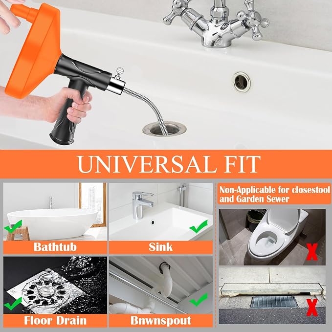 Drain Snake Auger, 33 FT Plumbing Snake Drain Hair Clog Removal Tool, Sink Unclogger Drain, Heavy Duty Snake Auger, Cleaner Tool for Bathroom Kitchen Tub Shower Drain Clog Remover with Gloves