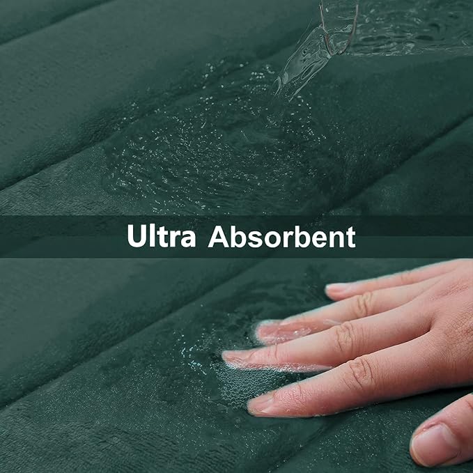 Buganda Memory Foam Bath Mat 60 x 24, Ultra Soft Absorbent Bathroom Rugs | Dark Green, Machine Washable Quick Dry Bath Mats for Bathroom Floor, Shower and Tub, Home Decor Accessories