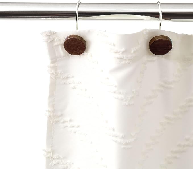 Farmhouse Boho Shower Curtain Hooks-Wood Texture Resin Button Rings, 12Pcs | Rustproof Hangers, Neutral Earthy Nature Inspired Accents, Western Vintage Fall Winter Christmas Decor for Country Bathroom