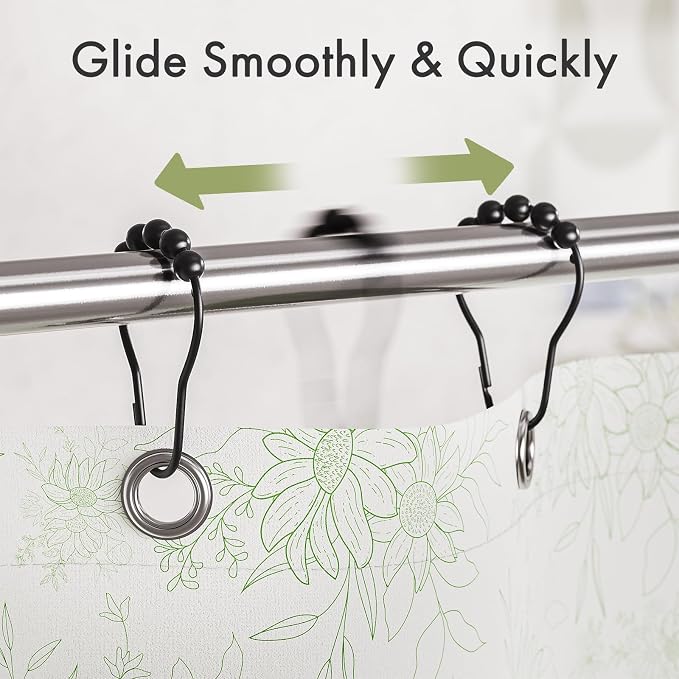 Matte Black Shower Curtain Rings - Set of 12 - Rust-Resistant Metal Shower Hooks for Bathroom Shower Rod