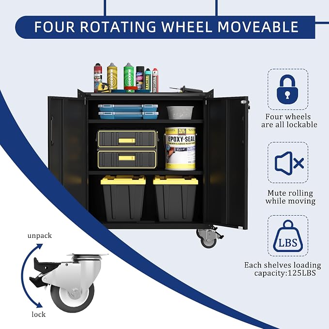 Garage Tool Cabinet Set,Heavy Duty Steel Rolling Tool Chest with Lockable Doors & Adjustable Shelves