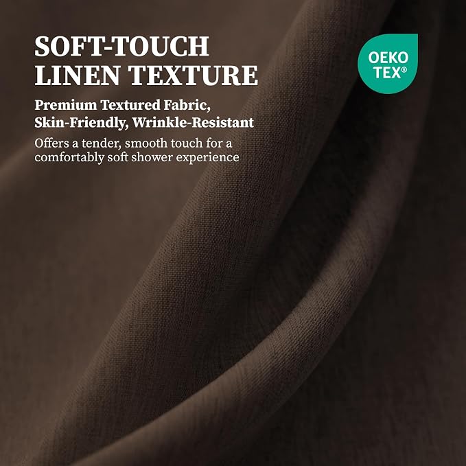 84x72 Wide Linen Textured Waterproof Thick Cloth Shower Curtain, Brown | Wide Size, 230GSM Polyester, Heavy Duty Fabric, Weighted Hem, 14 Plastic Hooks, Modern Luxury Hotel Style, Machine Washable