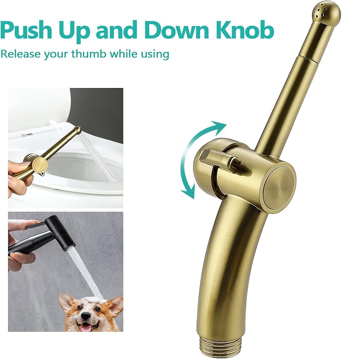 BARROCK Bidet Sprayer for Existing Toilet, Advanced Handheld Ergonomic Jet Spray Set with Precision Water Pressure Control for Muslim Shower/Feminine Hygiene/Pet Cleaning, Brushed Gold