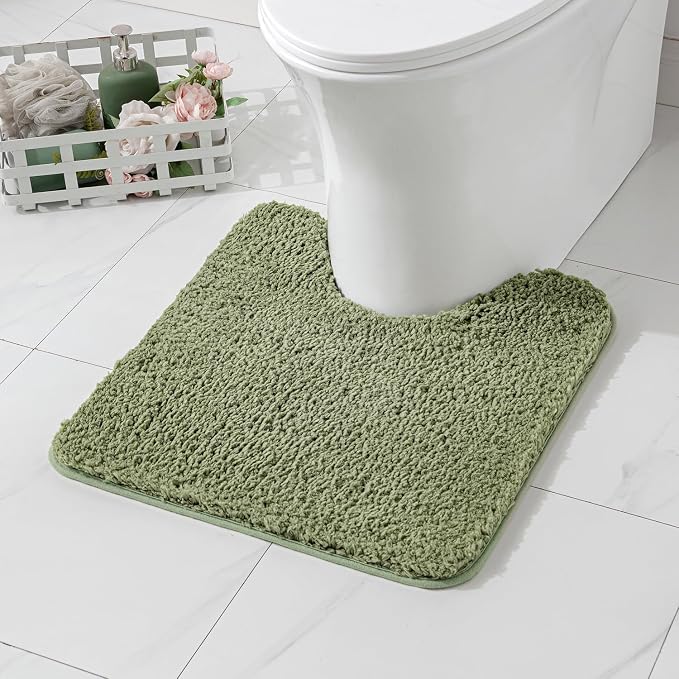 MIULEE Sage Toilet Bathroom Rug U-Shaped Microfiber Bath Mat 20x24 Inch | Absorbent, Non Slip, Quick Dry, Fluffy Bath Rugs for Bathroom Floor Tub Showers, Machine Washable