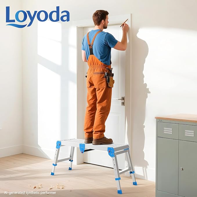 Work Platform 500 lbs with One-Touch Automatic Fold, Larger, Blue | Folding Step Stool, 4 Height Adjustment Platform Step, Perfect for RV Cleaning, Home Painting and Reaching High Places