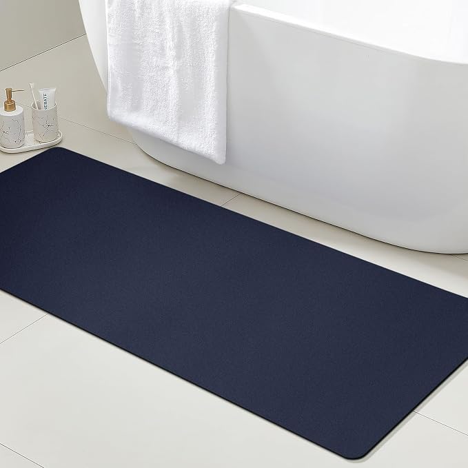 Non Slip Bath Mat, Thin Bathroom Rugs Fit Under Door, Quick Dry Bath Mats, Machine Washable Bath Rugs for Bathroom, Bathtub & Kitchen, Bathtub, Dark Blue/Solid/59 x20