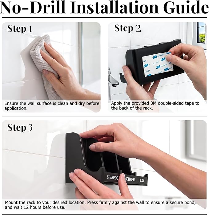 Soap Holder for Shower Wall, 3-Compartment Soap Dish for Shampoo, Conditioner and Body Soap, Fast Draining & Rust-Proof & Heavy Duty, Ultra-Strong Adhesive for Long-Term Bathroom Use & Freestanding