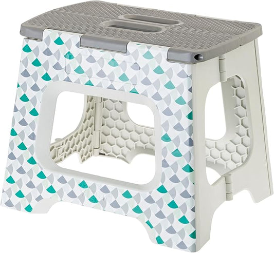 Vigar Compact Folding Step Stool for Adults 12-1/2 Inch Geometric | Foldable, Lightweight Portable Design, Carry Handle, Non Slip Surface, Space-Saving Body, Supports up to 330 lb