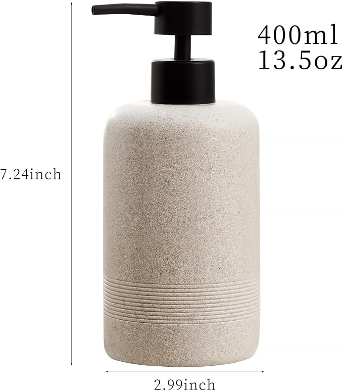 Soap Dispensers,13.53 OZ, 2 PCS,Sandstone Look Beige Empty Bottles | Simple,Refillable Hand Dish Lotion Shampoo and Conditioner Dispenser, No Leak Pump,for Bathroom Countertop Kitchen Sink