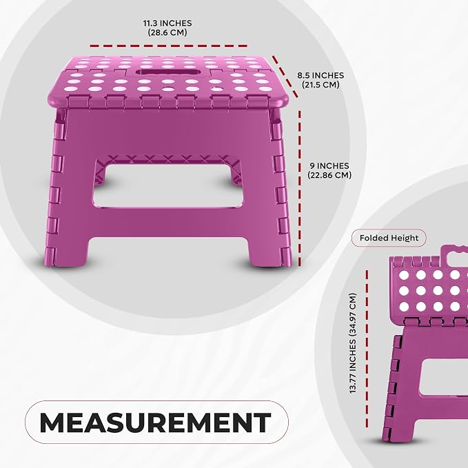 Utopia Home Folding Step Stool 9 Inch, Anti-Slip, Purple, 1-Pack | 9-inch foldable step stool with anti-slip surface, built-in handle, and 300 lbs support for safe home use.