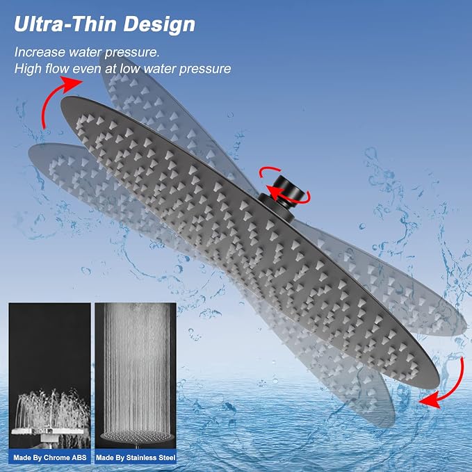 NearMoon Rain Shower Head, Ultra-Thin Design-Pressure Boosting, Awesome Some Experience, High Flow Stainless Steel Rainfall Head (16 Inch, Matte Black)