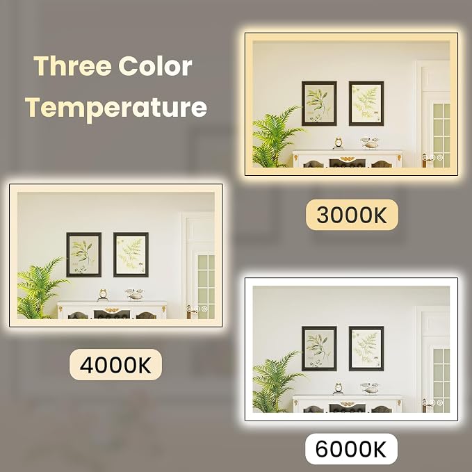 WTTY 40"x30" LED Bathroom Mirror with Black Frame | Aluminum Alloy Framed, Anti-Fog, Dimmable, 3 Color Temperature, Memory Function, Tempered Glass, Lighted Vanity Wall Mirror