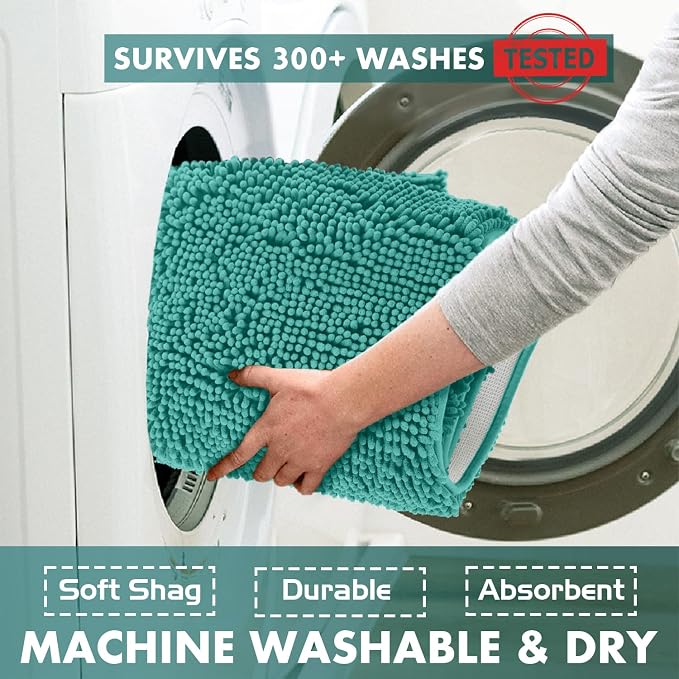 Ultra Soft Texture Chenille Plush Bath Rugs Floor Mats, Bath Rug Non Slip Microfiber Door Mat for Kitchen/Entryway/Living Room (30 x 20 inches, Turquoise)