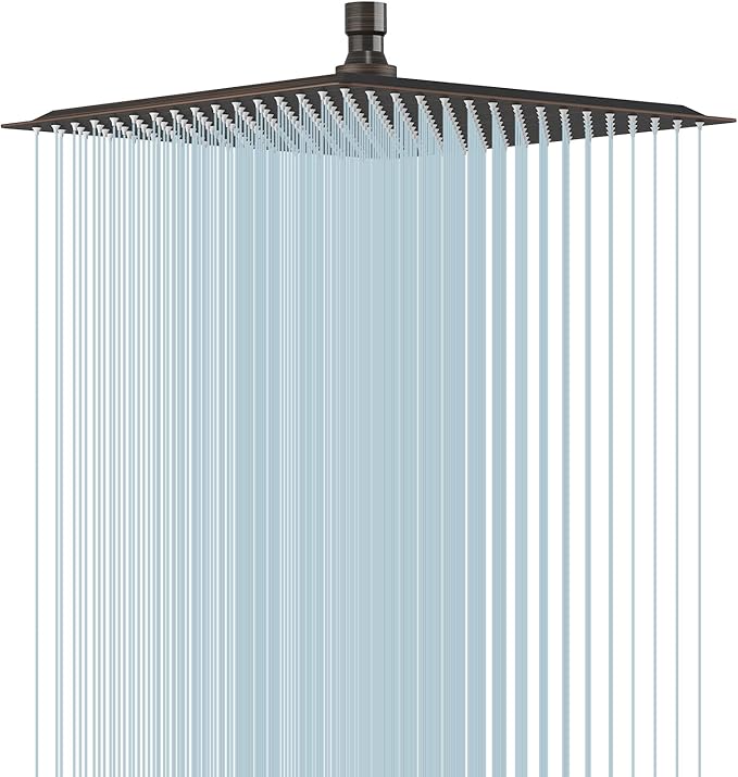 12 In Rain Shower Head High Pressure Rainfall Shower Head Bronze | Square Rain Bathroom Showerhead, High Flow, Large Stainless Steel, Ceiling Mounted, Wall Mounted, Waterfall Full Body