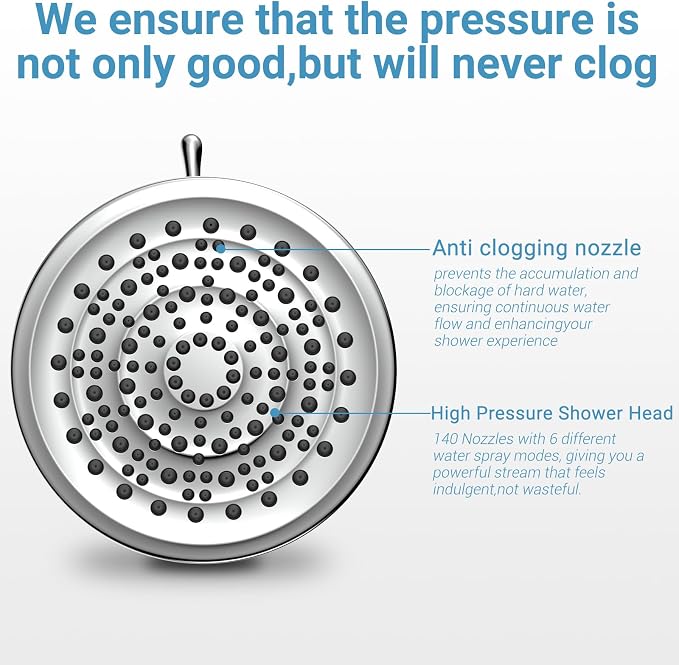 Filtered Shower Head, Shower Head with Filters for Healthy Hair & Skin | Filtered Shower Head for Hard Water,Removes Chlorine & Heavy Metals,6 Mode Settings,High Pressure,Easy Install,Water Softener