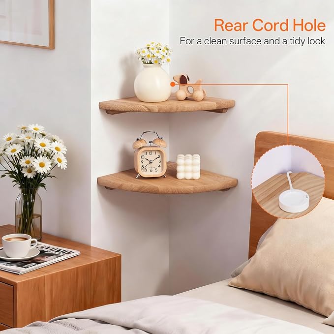 Gieanoo Corner Floating Shelf 10inch Solid Oak Wood Floating Corner Shelf with Wire Hole Corner Wall Mount Storage Display Shelves for Living Room Bedroom Bathroom Kitchen