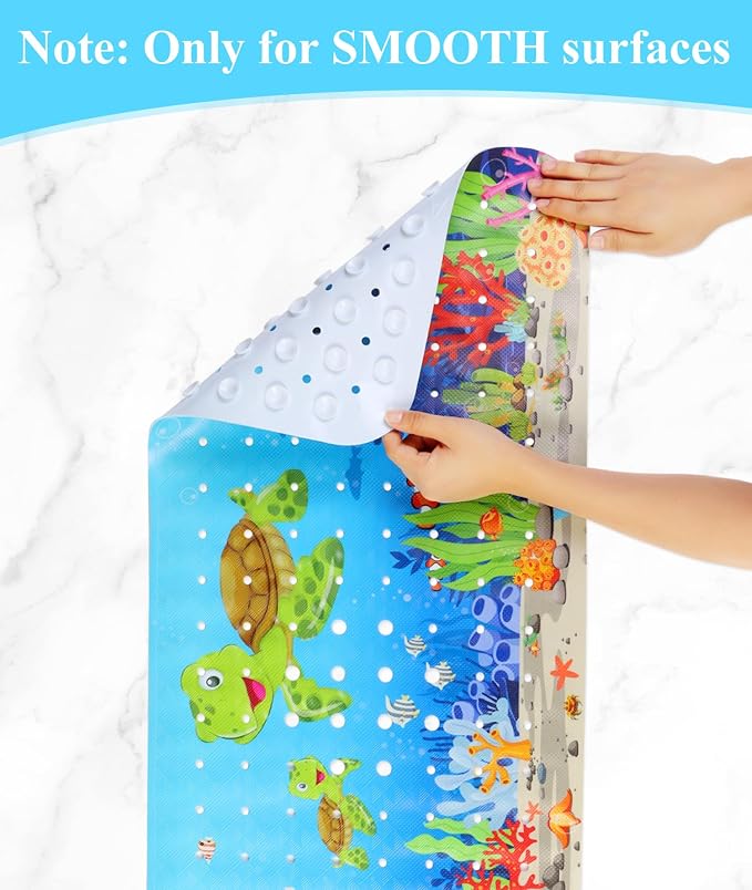 Secopad Bathtub Mat Non Slip, Cute Tub Mat, 40" x 16", Turtles | Rectangular, Anti-Slip, Machine Washable, with Drain Holes and Suction Cups,For Bathtub and Shower Floor, for Toddler & Kids