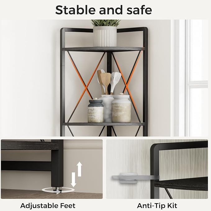 5 Tier Corner Shelf Stand, 64" H Tall Corner Bookshelf, Black | Industrial Metal Corner Shelf for Living Room Decor, Plant Stand Display Shelf for Bedroom, Bathroom, Small Spaces
