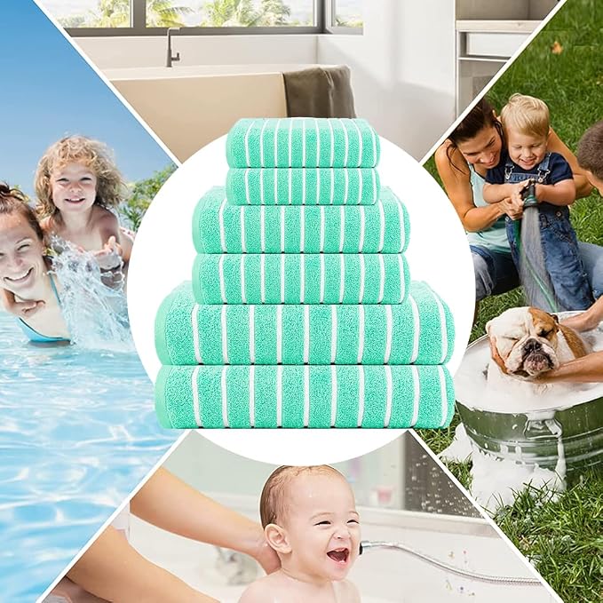 CASA COPENHAGEN Ecstatic 6Pcs 100% Egyptian Cotton Large Designer Towels Gift Set- Aquamarine, 600GSM, 2Bath 2Hand 2Washcloths, Bath Towels for Bathroom Set for Women & Men