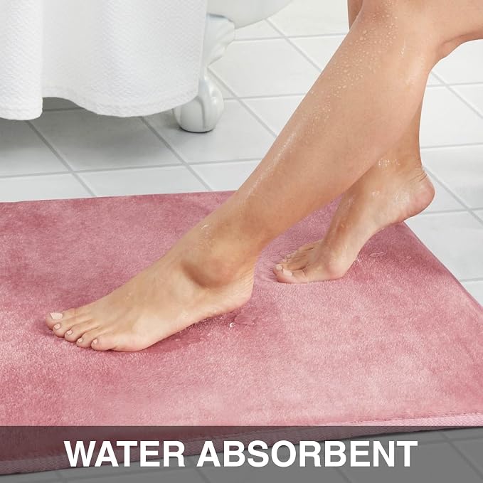 Memory Foam Bath Mat Non Slip Absorbent Super Cozy Velvet Bathroom Rug Carpet (17 inches X 24 inches, Mauve)