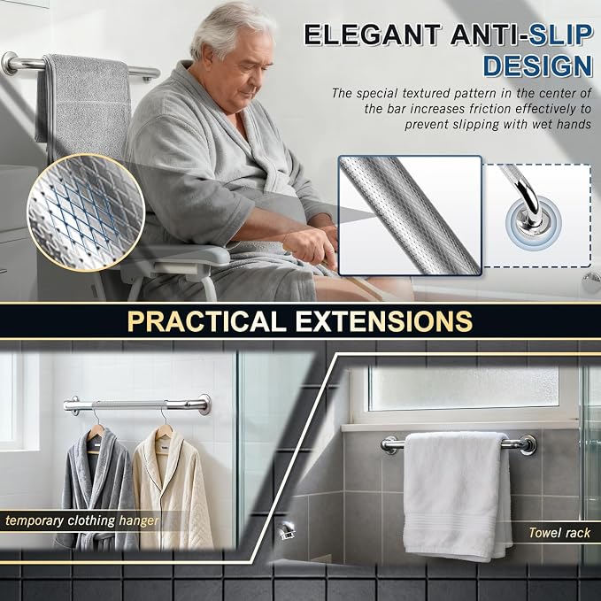 supregear Grab Bars for Bathtubs and Showers, Anti Slip Bathroom Grab Bars for Seniors, 304 Stainless Steel Safety Shower Handle, Toilet Handicap Elderly Assist Bathroom Wall Handle, 28 inch
