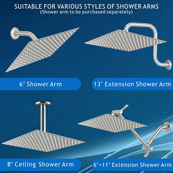 Voolan Rain Shower head, High Pressure Shower Head Made of 304 Stainless Steel, Relaxed Shower Experience Even at Low Water Flow and Pressure (8" Brushed Nickel)