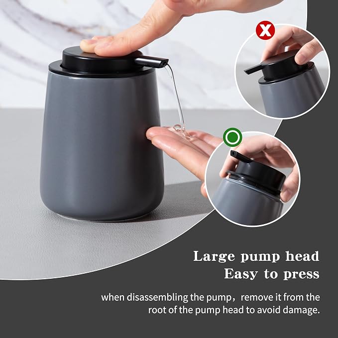 Enra Gray Foaming Soap Dispenser, Ceramic Foam Hand Soap Dispenser Modern | 12oz Ceramic Body with Easy-Press Pump.Neutral Finish Complements Sinks,Countertops,Kitchens and Contemporary Home Spaces.