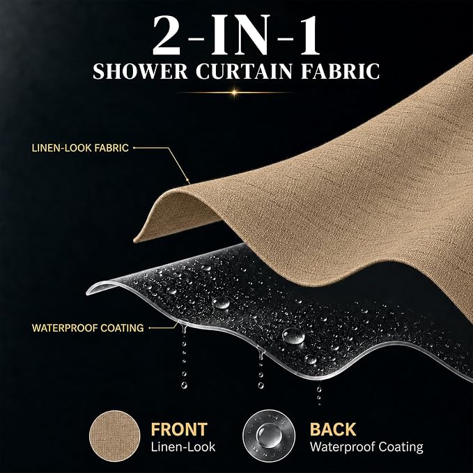 AJAZZ Magnetic Folding Shower Curtains Fabric Polyester Material Waterproof Shower Curtain Suitable for Family Hotel Homestay (Brown,72" W x 72" L) 1 Panel