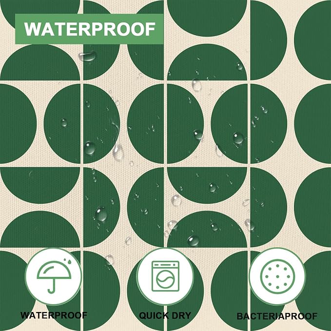 Green Mid Century Modern Shower Curtain, Boho Abstract Geometric Retro Art Bath Curtains for Bathroom, Colorful Unique Pattern Waterproof Polyester Fabric Bathroom Set 12 Hooks 60X72IN