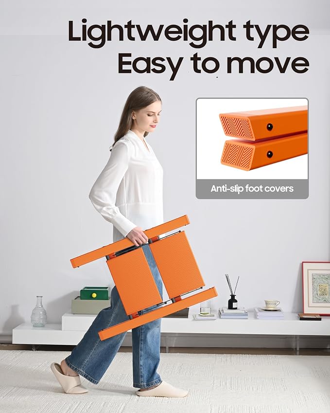 HillhutApex Aluminum Step Stool Foldable,2 Step Ladder (Orange) | Lightweight Portable step ladder with Anti-Slip Wide Pedal,330lbs Capacity Ladder for Household,Office,Kitchen