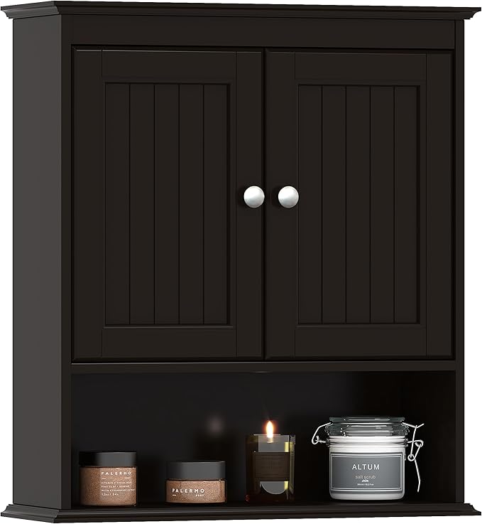 Spirich Bathroom Wall Cabinet Over Toilet, Small Medicine Cabinet Espresso | FSC-Certified MDF, Adjustable Shelf, Easy Assembly, Space-Saving Open & Concealed Storage for Toiletries, Towels, And Decor
