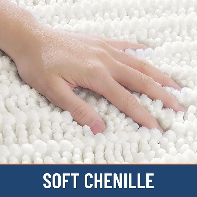 Smiry Bathroom Rugs 44X24, Extra Soft Rubber Backing Chenille Bath Mats | Ivory Machine Washable Non Slip Quick Dry Bath Mats for Bathroom Floor, Tub, Shower, Home Decor Accessories