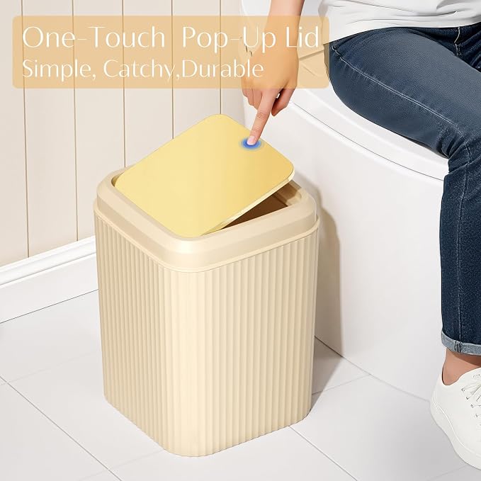 17PCS Bathroom Accessories Set, Beige Bathroom Set Bathroom Accessories Set with Trash Can, Toilet Brush, Toothbrush Holder, Qtip Holder & 3PCS Soap Dispenser