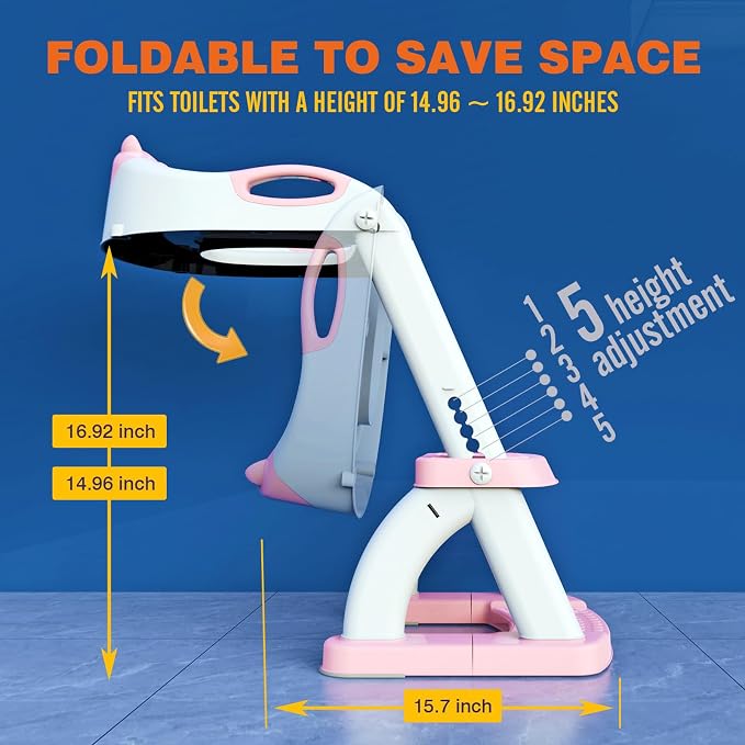Potty Training Toilet for Toddlers, 2-in-1 Potty Training seat, Anti-Slip | SKYROKU, Fits Round & Elongated Toilets, 6 Heights, Splash Guard, Foldable, Holds 200+ lbs, Step Stool, Dishwasher Cushion