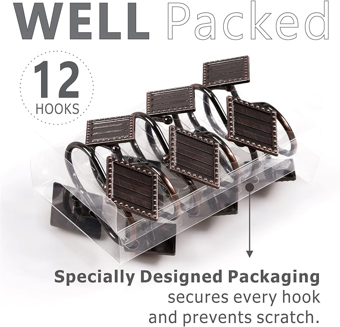 Vintage Bronze Shower Curtain Hooks: 12PCS Geometric Bathroom Curtain Ring | Elegant Rust Proof Metal Diamond Shower Hooks, Stylish Decorative Curtain Rod Hangers for Modern Bathroom Decor