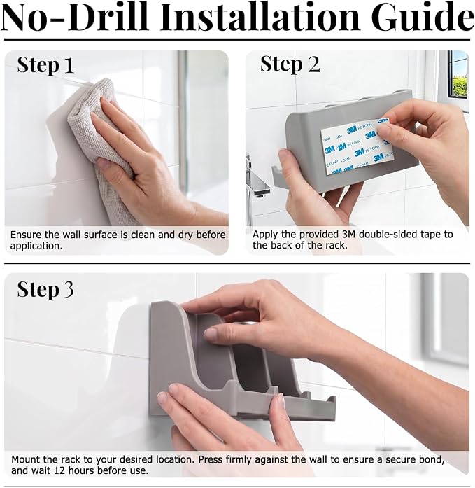 Soap Holder for Shower Wall, 3-Compartment Soap Dish for Shampoo, Conditioner and Body Soap, Fast Draining & Rust-Proof & Heavy Duty, Ultra-Strong Adhesive for Long-Term Bathroom Use & Freestanding