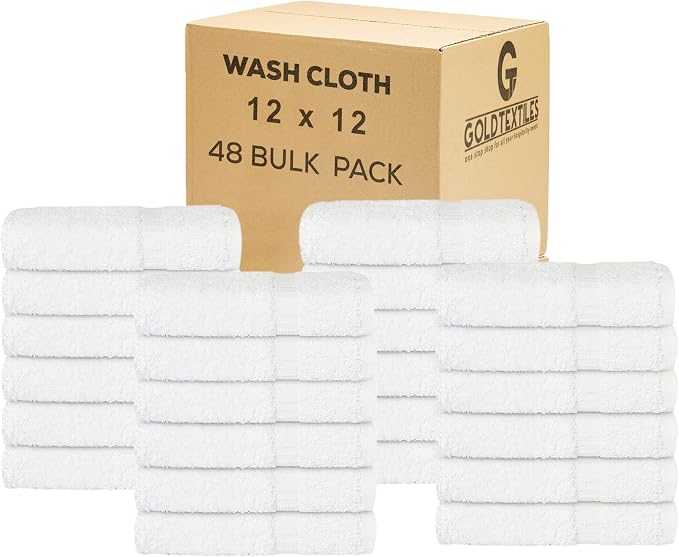 Premium White Washcloths Set - 48 Pack | 12x12 Inches - Ultra Soft, Highly Absorbent - Cotton Wash Cloths for Your Body - Machine Washable & Fingertips Towels (12 x 12, White - 48)