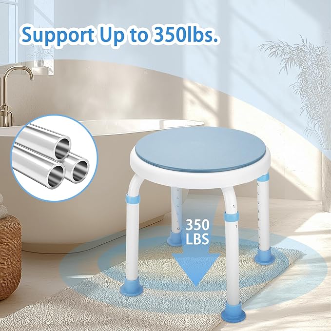 Foldable Adjustable Swivel Bath Seat Bathroom Bathtub Shower Chair Stool for Elderly and Disabled, Seniors Tub Transfer Bench for Inside Shower (Blue, Rotating Model)