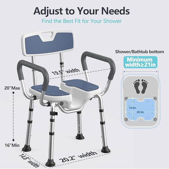Shower Chair for Inside Shower U-Shape Seat,Shower Chair with Arms and Back | FSA or HSA,Heavy Duty Shower Chair for Elderly and Disabled,Bath Chairs for Seniors,Adjustable Height,Easy Assembly