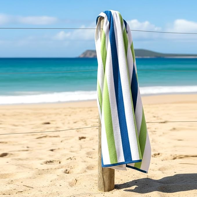 CASA COPENHAGEN Monaco Beach Towels Designed in Denmark Rough and Tough, Quick Dry, for Pool, Bath & Shower 30x60 inches 4 Pieces Cotton Beach Bath Towels Set - Grass Green