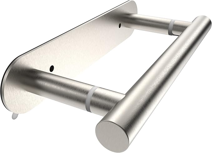 RUACQ Brushed Nickel Toilet Paper Holder Adhesive or Drill Wall Mount | Dual-Post Pivoting Tissue Roll Holder, Stick or Screw Installation, 304 Stainless Steel, Rustproof, for Bathroom & Kitchen