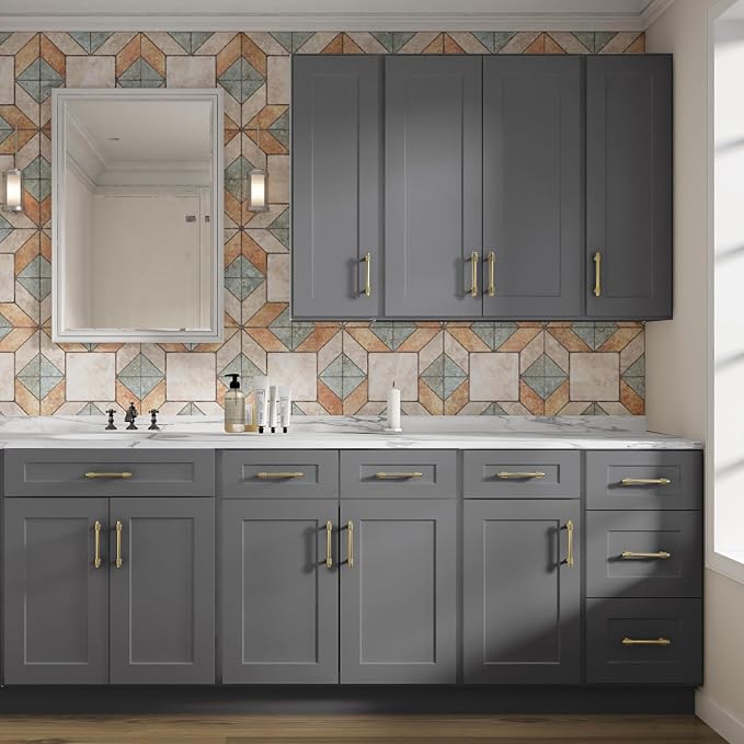 ROOMTEC Wood Wall-Mounted Cabinet,Bathroom Medicine Cabinet with Adjustable Shelves and 2 Soft-Close Doors,Laundry Storage Cabinet for Bathroom,Kitchen,Living Room 12" D*33" W*30" H,Shaker Grey
