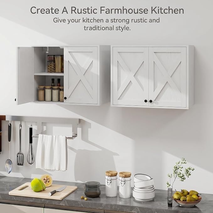 YOURLITE Laundry Cabinet, Medicine Cabinet, Bathroom Kitchen Storage Wall Mounted Farmhouse Organizer with Shelves Over Toilet, One Set of 2 Pieces X 24", White