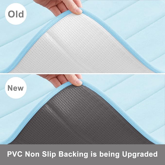 Buganda Memory Foam Bath Mat 47 x 20, Ultra Soft Absorbent Bathroom Rugs | Light Blue, Machine Washable Quick Dry Bath Mats for Bathroom Floor, Shower and Tub, Home Decor Accessories