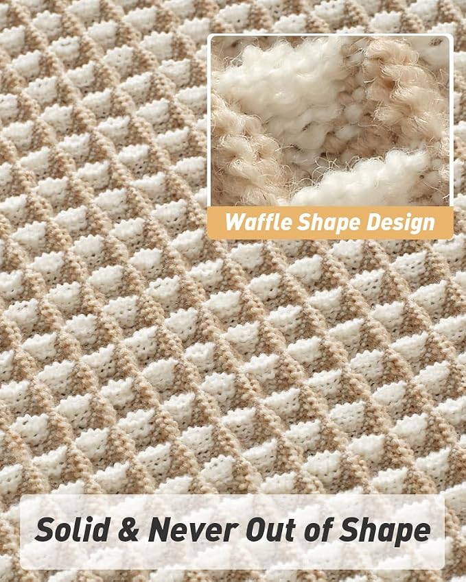 AMOAMI Upgraded Waffle Runner Rug Super Absorbent Non Slip Bath Mats for Bathroom Machine Washable Bathroom Runner Rug with Tassels, Ideal for Hallway Bedroom Laundry Room, 2' x 5', Brown & Cream