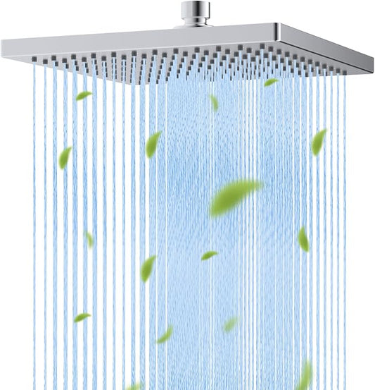 Hibbent cUPC Certified Metal High Pressure 10'' Rain Shower Head, Chrome | Square Large Bathroom Waterfall Thickness Shower Heads, High-flow Fixed Rainfall Showerheads, Adjustable Brass Ball Joint