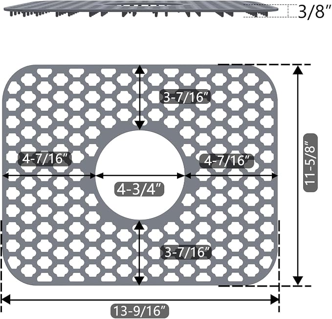 Silicone Sink Protector Kitchen Sink Mat 2 Pack 13.58"x 11.6" Gray | Heat-resistant Non-Slip and Durable Silicone Protectors Mat, Center Drain